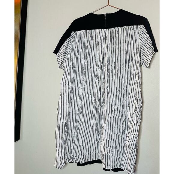 Slate & Willow Maternity Navy Stripe Crepe Pleated Back Shift Dress Size Large - Picture 4 of 12